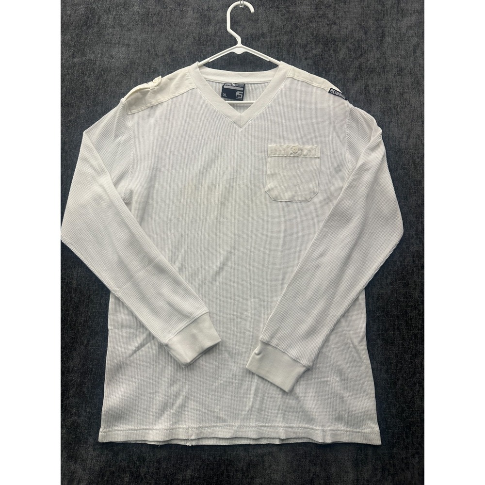 Southpole Y2k Shirt Mens XL White Waffle Knit V Neck Military Thermal Warm Wear